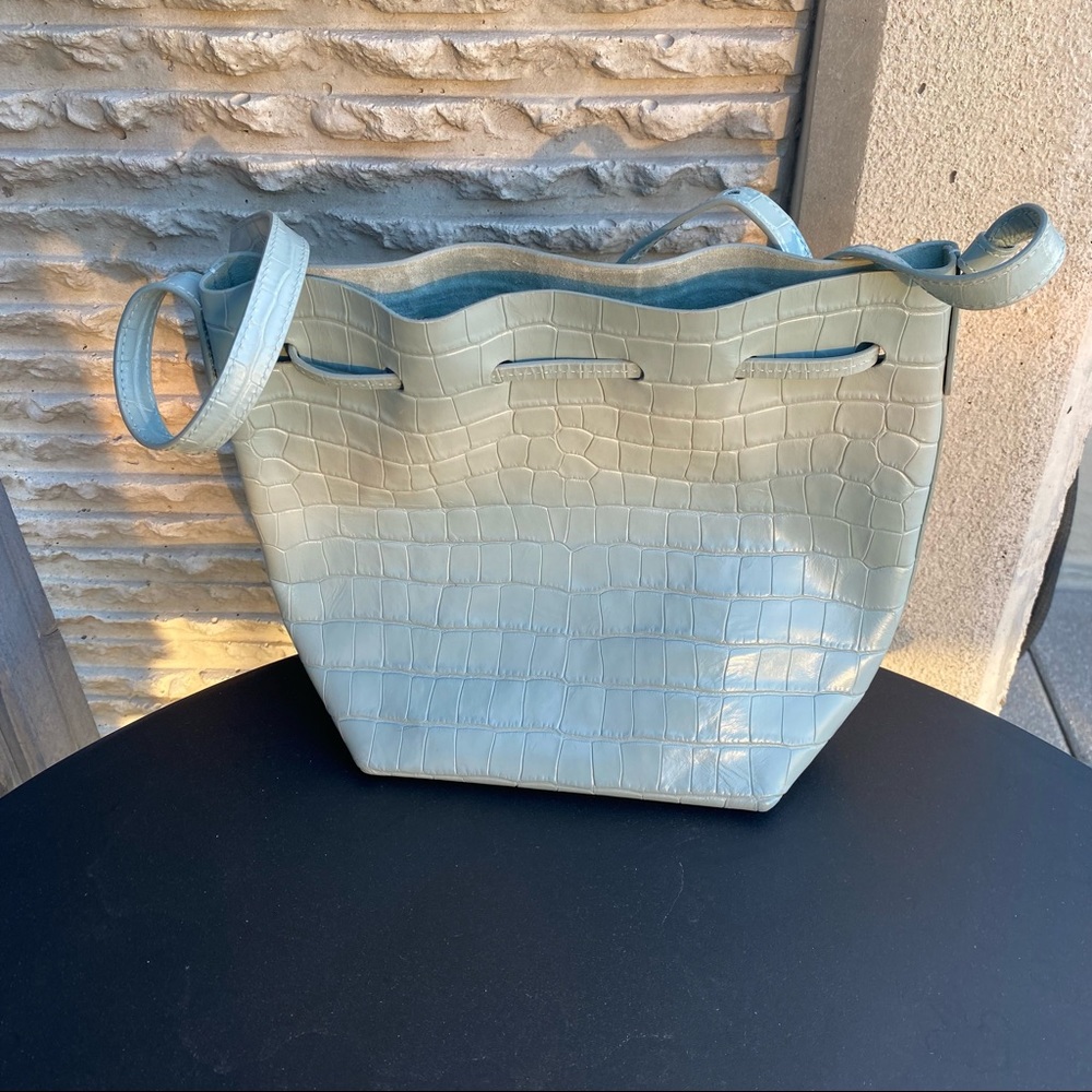 Mansur Gavriel Blue Croc Mini Bucket Bag - Picture 6 of 14